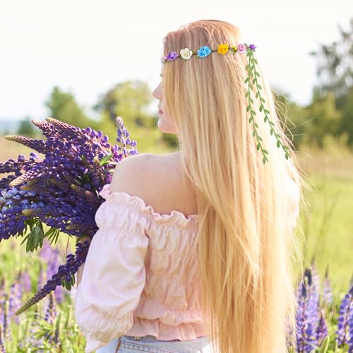 HONLYNE Assorted Colored Flower Crown, Wreath Headband Floral Headpiece Party Festivals, Garland Multicolor Headbands - color: 24 PCS