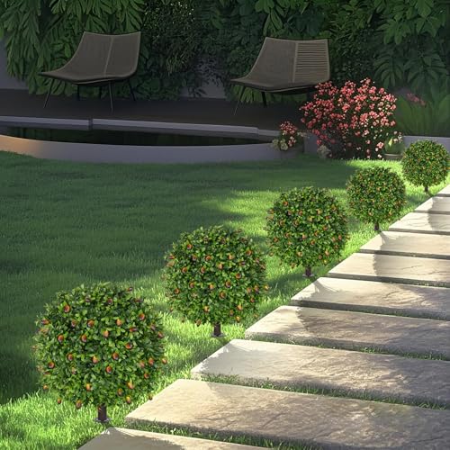 Grooy 2 Pack Artificial Olive Topiary Tree, Artificial Shrub Bushes with Ground Spike, Fake Evergreen Tree for Porch, Artificial Plants for Outdoor Planters Indoor UV Resistant - color: Olive