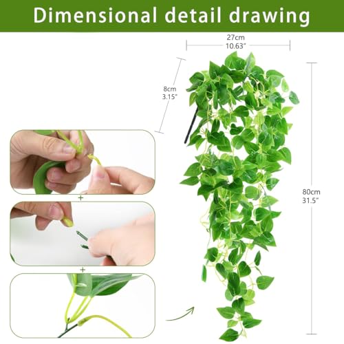 ZFProcess Artificial Hanging Plants, 2PCS Artificia Green Vines Bouquet Hanging Plants 2.9 ft Fake Ivy Vine for Patio Home Bedroom Wedding Indoor Outdoor Wall Summer Decor(Green) - color: W Green