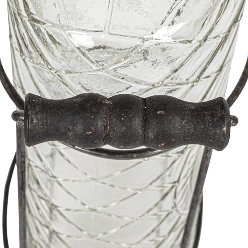 Creative Co-Op Glass vase in Metal Stand with Metal Frog Lid - size: Large
