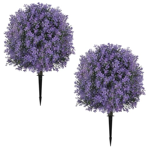 Sunnyglade 25.5" Set of 2 Artificial Lilac Flowers Tree, Faux Lilac Shrub Bushes with Ground Spike, UV Resistant Fake Delphinium Antirrhinum for Indoor, Garden, Yard, Porch, Patio Decor (Purple) - color: Purple