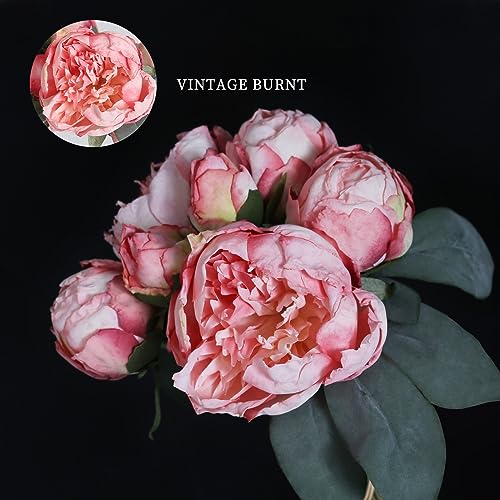 Pink Peonies Artificial Flowers 2 Bouquets Vintage Fake Peonies 14pcs Heads Silk Flowers with Stems for Wedding Decoration Bride Bouquet Faux Flowers Crafts Floral Arrangement (Pink) - color: Pink