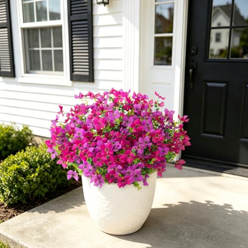 Artificial Faux Plants Flowers Outdoor Spring Summer Decoration, 12 Bundles Fake Silk Colorful Daisy Eucalyptus Realistic UV Resistant for Outside Home Planter Porch Yard Decor (Purple Red Lotus) - color: Purple Red & Lotus B