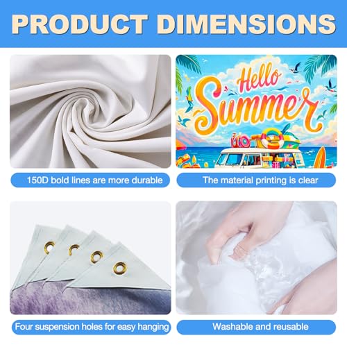 BlissYard Summer Beach Party Backdrop 8x6ft Hello Summer Coastal Van Theme Tropical Ocean Seaside Photo Booth Background for Birthday Pool Party Luau Vacation Event Indoor Outdoor Decoration - color: Summer Beach#03