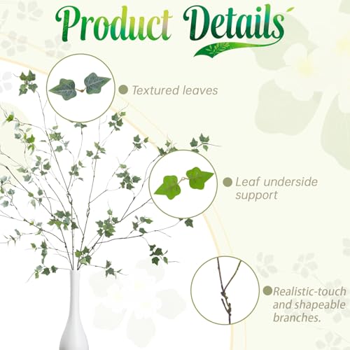 4 Pcs 38.5" Tall All-Green Artificial Branches with Leaves, Realistic Faux Ficus Greenery Stems, Bendable Fake Plant Twigs for Tall Floor Vases, Home Centerpiece, Office & Spring Decor (FS Gray) - color: Fs Gray