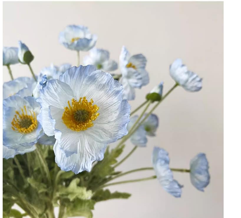 Poppy Flowers Artificial， Poppy Silk Flowers with Stems，Ranunculus Artificial Flowers，Faux Flower Stems for Wedding,Party, Outdoor Indoor Decor flower arrangements for table (3, Light Blue) - color: Light Blue