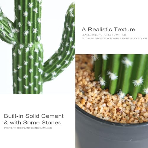 momoplant Artificial Cactus Succulent Plant, 34 Inch Tall Faux Fake Desert Cacti Plant with Black Planter for Home Garden Office Floor Decor - size: 34inch-new green