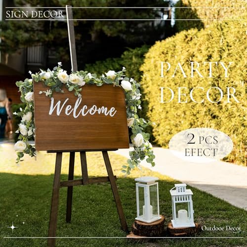 Der Rose 2 Pcs 13FT Artificial Floral Garland, Champagne Rose Flower Garland for Backdrop Wedding Arch Flowers Backdrop Eucalyptus Greenery Garland - color: Champagne 2 Pcs