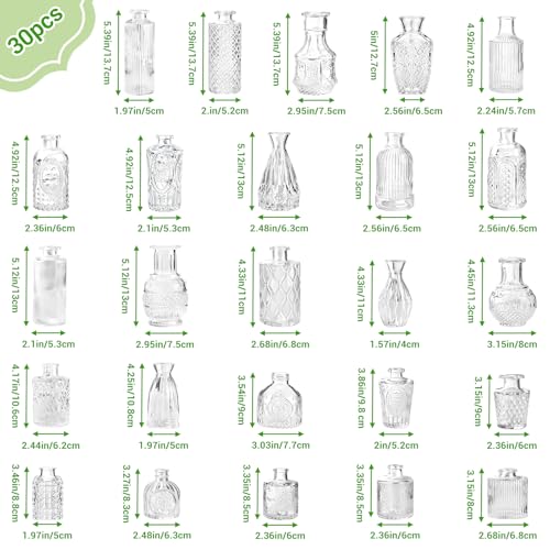 Babenest 30pcs Clear Small Bud Vase Set, Mini Gradient Glass Flower Vases in Bulk, Decorations Vintage Little Vase for Rustic Wedding Party Home Office Recepetion Centerpieces Table Decor - color: Clear, size: 30pcs