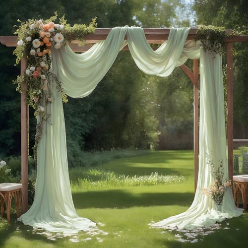 Sage Green Wedding Arch Draping Fabric Shimmery Sheer Drapes 2 Panels Extra Long Backdrop Curtains for Wedding Anniversary Party Summer Outdoor Events 4th July Drapery, 31" x 20 ft - color: Sage Green, size: 240" L x 31" W (2 Panels)