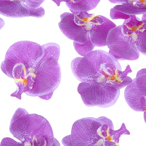 M METERXITY 20-Pack Artificial Orchid Flower Heads, Silk Faux Butterfly Flowers Head for Wedding/Bouquet/Bridal/Party Decor, Fake Phalaenopsis Petals Bulk [2.76 Inch, Dark Purple] - color: Dark Purple, size: 2.76 Inch