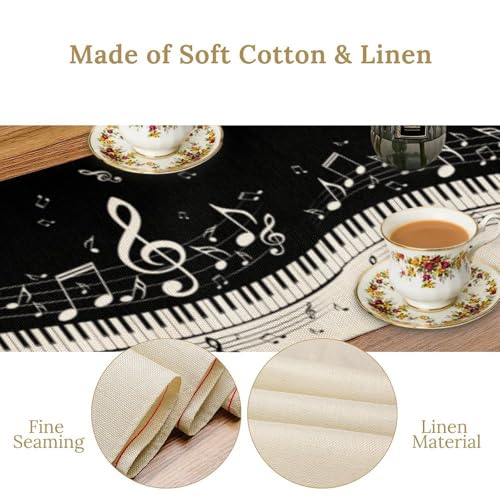 Music Table Runner,Retro Black White Piano Keys Table Runner for Home Indoor Outdoor Kitchen Holiday Party Wedding Decor 13x36 Inch - color: Music-3, size: 13x36in