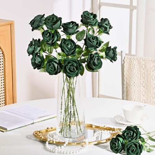 Waipfaru 50 Pcs Green Roses, Fake Roses Artificial Velet Flowers for Valentines Mothers Day Wedding Centerpieces Decor (Emerald Green) - color: Emerald Green, size: 50 Pcs
