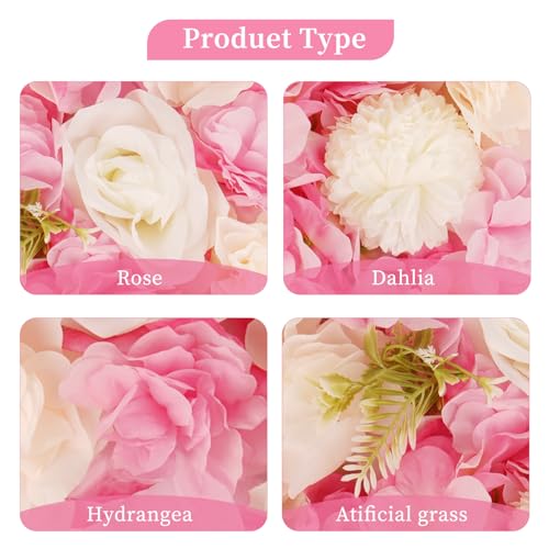 3D Flower Wall Backdrop - 12Pcs 15×15 Inch Artificial Rose Panels Pink & White Silk Floral Decor for Home Party Wedding Anniversary Birthday Photographic Studio Background & Decorative Fences - color: Pink and White, size: 12PCS-15x15