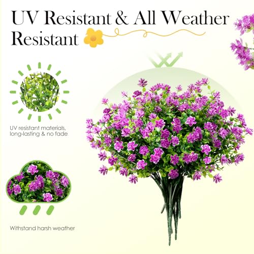 12 Pack Artificial Flowers & Plants for Outdoor Decor - Faux Eucalyptus & Lavender Greenery Shrubs - Fake Plants for Garden, Porch, Patio, Cemetery - Spring & Autumn Home Decoration - color: Rose