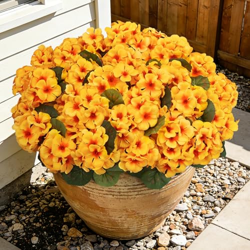 Roberly 6 Pcs Artificial Flowers for Outdoors, Yellow Fake Geranium Flowers UV Resistant Realistic Silk Faux Plants for Spring Summer Front Door Yard Window Box Indoor Home Decor - color: Yellow