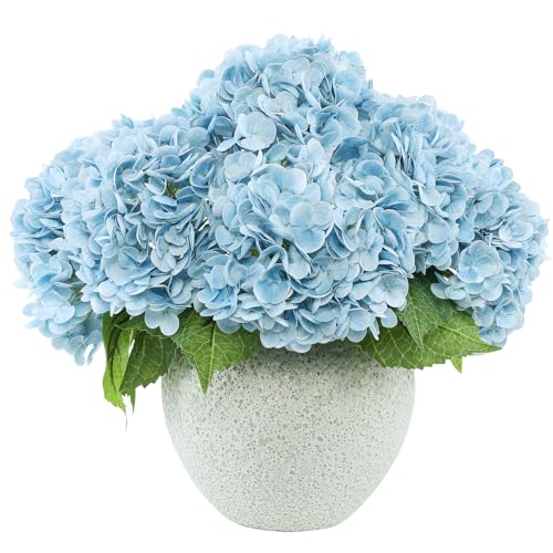 LFF 3Pcs Baby Blue Hydrangea Artificial Flowers, 8.66" Large Real-Touch Latex Blooms with 22" Long Stems, Faux Hydrangea for Outdoor Planter Indoor Home Table Centerpieces Wedding Decor Bouquets - color: Baby Blue