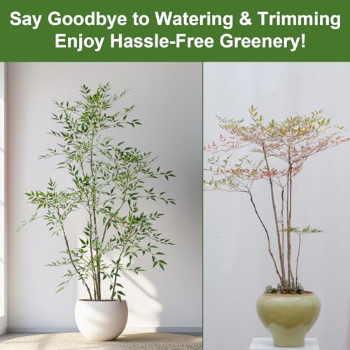 6ft Faux Bamboo Tree Artificial Nandina Tree Artificial Indoor Plants Realistic Fake Potted Tree with 800+ Leaves, Cement Planter - Home Office Decor Perfect for Housewarming Gift Non-Toxic - color: Green, size: 6ft