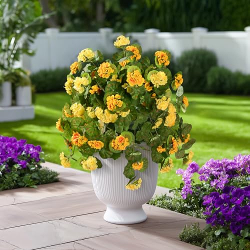 Artificial Geranium Flowers for Outdoor 2 Pcs Artificial Yellow Flower Fake Flowers with Stems Silk Realistic Look Real Floral Arrangement for Front Door Porch Planter Patio Balcony (2 Pcs Yellow) - color: 2 Pcs Yellow