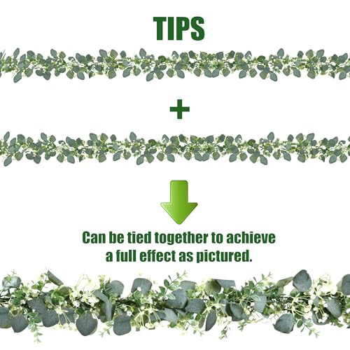Sggvecsy 2 Pack Artificial Eucalyptus Garland Eucalyptus Leaves Vines Greenery Garland Faux Silver Dollar Eucalyptus Leaves for Table Party Wedding Indoor Outdoor Home Mantle Wall Decor - size: 2PCS
