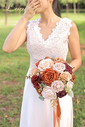 Lookein 10 Inch Wedding Bouquet for Bride Artificial Flowers Birdal Bouquet Bridesmaid Bouquet Tossing Bouquet for Wedding Ceremony Anniversary Bridal Shower, Chic Terracotta - color: 10" Chic Terracotta