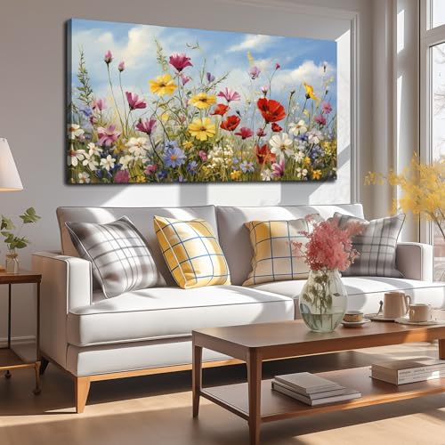Flower Canvas Wall Art for Office Women Colorful Paintings for Wall Floral Wall Decor for Bedroom Teen Girl 24 x 48 Inch - color: Yellow Red White, size: 48"L x 24"W