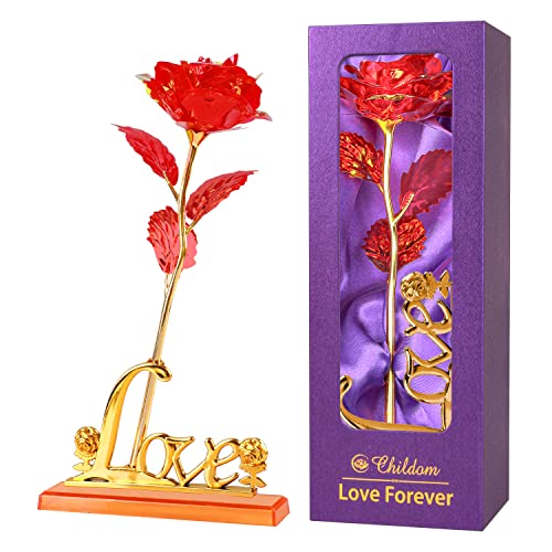 Childom Mothers Day Rose Gifts for Mom,Birthday Gifts for Women,Mothers Day Flowers Gifts for Mom from Daughter Son,Red Artificial Flower Gift with Love Stand for Wife,Grandma,Daughter,Anniversary - color: Colorful Red With Love Stand
