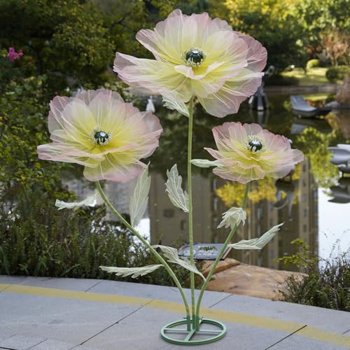 Giant Artificial Flowers for Decoration with Stand,Extra-Large Gradient Yellow to Pink Faux Bloom Display for Wedding Decor,Event Backdrops, Storefront Styling & Home Interior Decoration - color: Yellow to Pink Gradient
