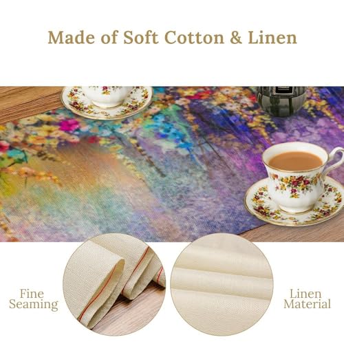 Watercolor Floral Table Runner Linen Table Decor with Purple Flower Printed for Dining Room, Kitchen Office Living Room Party Holiday Home Decorate 13" x 36" - color: Floral_12, size: 13"W x 36"L (Pack of 1)