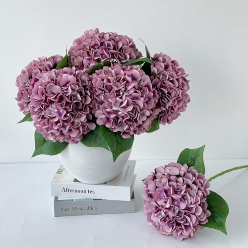 ZYTUYO 5 Pcs Light Purple Silk Hydrangeas Artificial Flower - 20" Faux Hydrangeas Boho Dried Touch for Fall Home Decor, Kitchen, Living Room, Porch Wreath, Xmas, Wedding Flower Arrangement - color: Light Purple