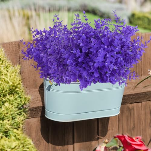 RECUTMS Artificial Plants Outdoor Artificial Ferns for Outdoors Purple Plants Outside Plastic Flowers for Outdoor Artificial Boxwood Greenery Fake Plants for Window Box,8 Pcs(Pure Purple Eucalyptus) - color: Pure Purple Eucalyptus, size: 8 Pcs