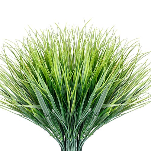 JEMONG 12 Bundles Artificial Grasses Outdoor UV Resistant Fake Grass No Fade Faux Plastic Plants Garden Window Box Decorating(Green Grass) - color: Green Grass, size: 12Bundles