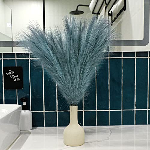 6 PCS Faux Pampas Grass Arrangement - 18"/45cm Artificial Fluffy Pompous Grass Stems for Boho Chic Home and Wedding Decor (Dust Blue) - color: B3- Dust Blue