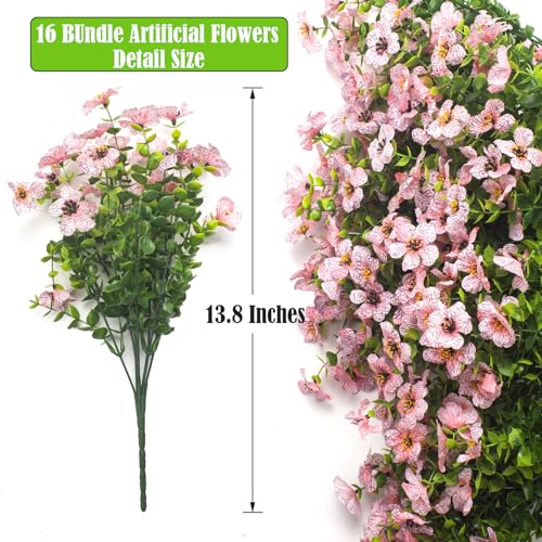 Grunyia Artificial Fake Flowers for Outdoor Spring Decoration, 16 Bundles Faux Silk Colorful Daisy UV Resistant Realistic for Outside Porch Patio Home Yard Garden Planters Pots Window Box (Pink) - color: Pink