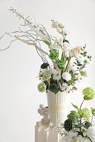 Rose Artificial Flowers Forest Green Ombre Color Foam Fake Roses with Stems 25pcs for DIY Wedding Bouquets Bridal Shower Centerpieces Party Decorations - color: Forest Green