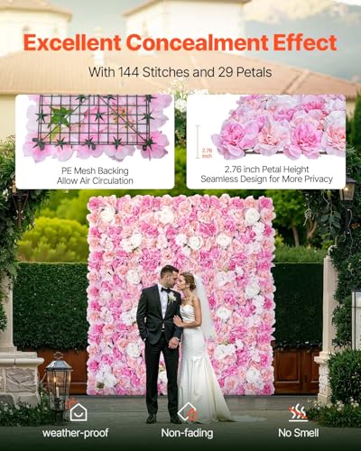 VEVOR 3D Flower Wall Panel, Artificial Floral Wall Background Mesh Backing Mat,Seamless Design&Easy Installation for Wedding Valentines Day Home Baby Party Backdrop Decor,Pink - color: Flower, size: 15*15IN 12P