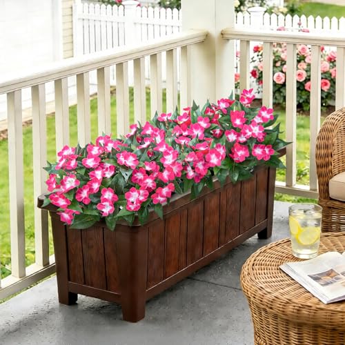 6 Pcs Artificial Flowers for Outdoors Fake Silk Periwinkle Flowers Faux Plants UV Resistant Bouquet Decorations for Planters Spring Summer Garden Porch Patio Window Box Balcony Home, Fuchsia - color: Fuchsia