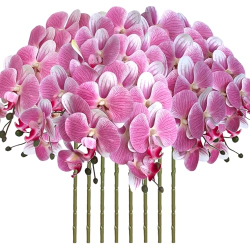 FagusHome 8 Pcs Artificial Phalaenopsis Flowers 32 Inch Artificial Orchid Flowers Fake Flowers Stem Plants for Home Décor (Pink) - color: Pink