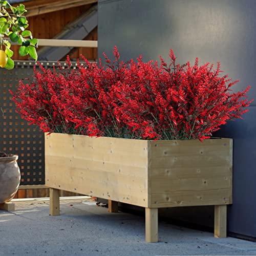 RECUTMS 12 Bundles Artificial Flowers Outdoor Fake Flowers for Decoration UV Resistant No Fade Faux Plastic Plants Garden Porch Window Box Décor, Flores Artificiales para Decoracion(Red) - color: Red, size: 12 Bundles