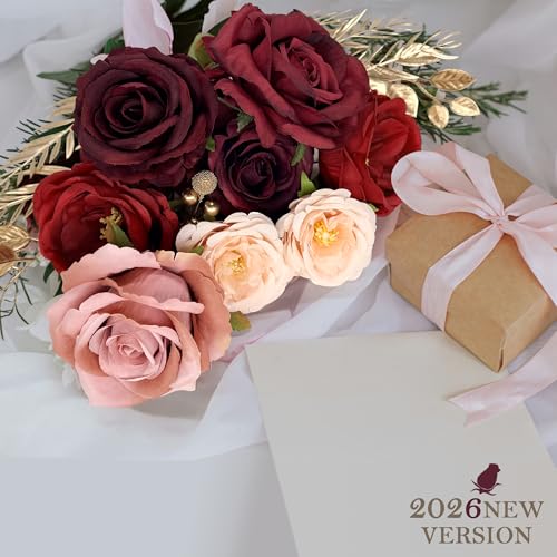 Red Artificial Flowers Home Decorations Combo Set Fake Flowers Silk Roses for DIY Wedding Bouquets Home Decorations Change Centerpieces Arrangements Baby Shower Party Bridal - color: Red&pink
