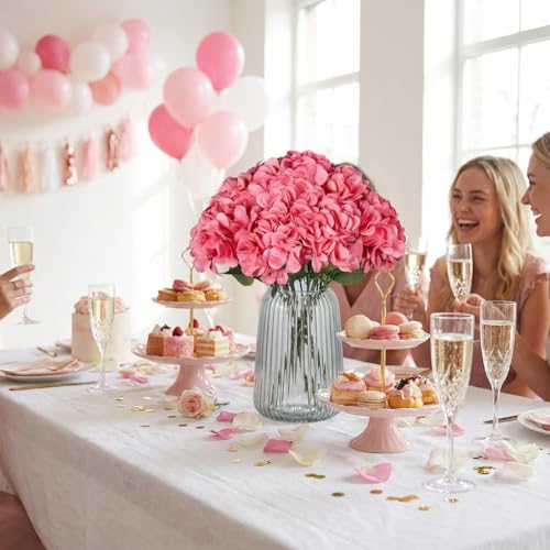 2Bouquets Artificial Fake Flowers Silk Hydrangea Arrangements Wedding Bouquets Decorations Plastic Floral Home Kitchen Garden Party Festival Bar DIY(Dark Pink) - color: Dark Pink,5flower Heads