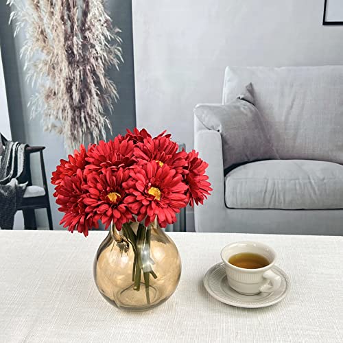 TOPIA Artificial African Daisies Flowers African Daisy Silk Flowers Artificial Gerbera Daisies Pack of 10 (Red) - color: Red, size: 10pcs