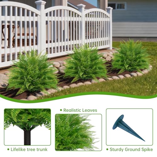Artificial Topiary Trees with Ground Spike, 2Pcs Fake Shrub Bushes, UV Resistant Faux Evergreen Plants for Outdoor Indoor Porch Garden,Fern - color: Fern