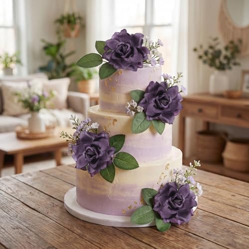 IPOPU 25PCS Gardenia Flowers Artificial 3.15’’ Foam Fake Rose Heads Deep Purple Faux Gardenia Flowers with Stems for Wedding Bouquet Bridal Shower Party Home Floral Arrangements(Deep Purple) - color: Deep Purple