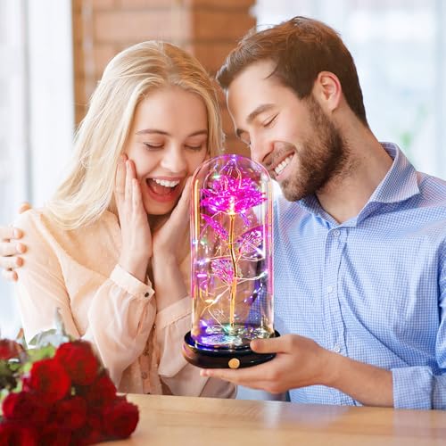 Mothers Day Flowers Gifts for Mom Women Birthday Gift, Rechargeable Galaxy Glass Rose in Glass Dome Forever Crystal Rose Flower Anniversary Mothers Day Roses Gifts for Daughter Wife Women Grandma Pink - color: Usb-d Pink