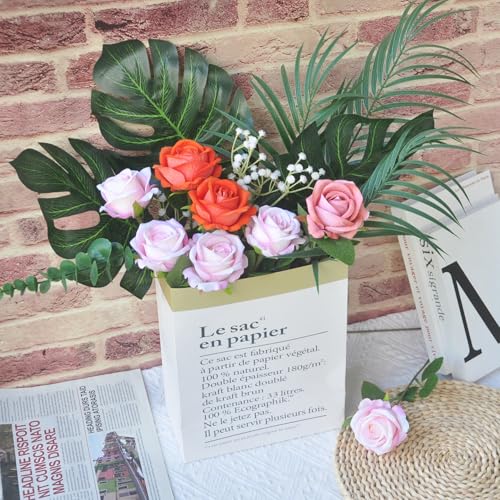 Kenpal Realistic Fake Roses Artificial Flowers with Stem for Decoration Floral Arrangement Centerpieces Wedding Bouquets (10, Pink 2) - color: Pink 2