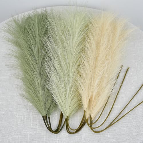 LSKYTOP Green Pampas Grass Decor,23Inch 12pcs Faux Pampas Grass Bouquets Artificial Pampas Fake Pampas Flower for Home Living Room Bedroom Vase Decor - color: Green 12pcs