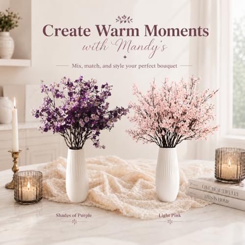 Mandy's 6 Bundles Artificial Shades of Purple Baby’s Breath Flowers | 18.5 Inch Silk Gypsophila European Style Modern Home Decor Centerpiece Neutral Wedding Flower Arrangements - color: Shades of Purple