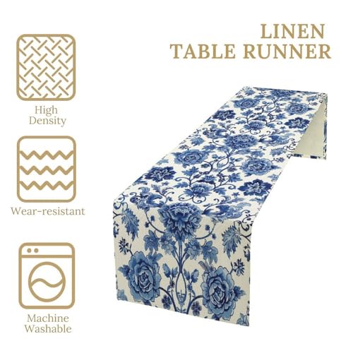 Blue Flower Table Runner for Linen Table Decor, Retro Botanical Floral Printed for Dining Room, Kitchen, Farmhouse, Wedding Party, Holiday Decorate 13" x 36" - color: Floral_19, size: 13"W x 36"L (Pack of 1)