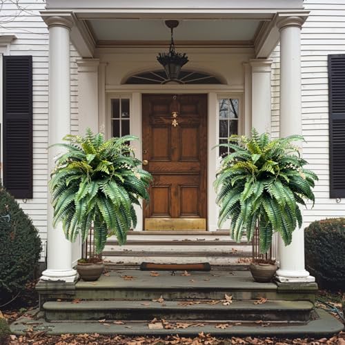 Giant Artificial Boston Ferns for Outdoors Large,Uv Resistant Lifelike Artificial Plants Large,Faux Fern Silk Ferns That Look Real,Fake Fern for Outside Lifelike 128 Branches - color: Fern Green (128 Branches)